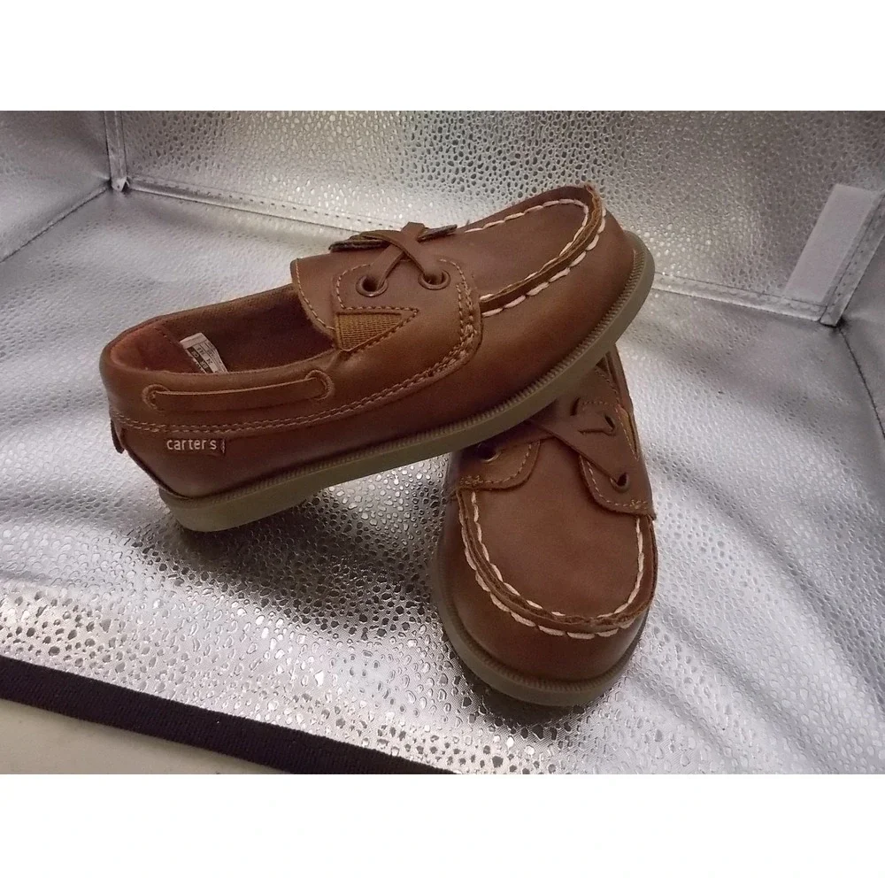 Carters Toddler Boys Brown Boat Shoes Nautical Slip On Loafers Size 8 Toddler